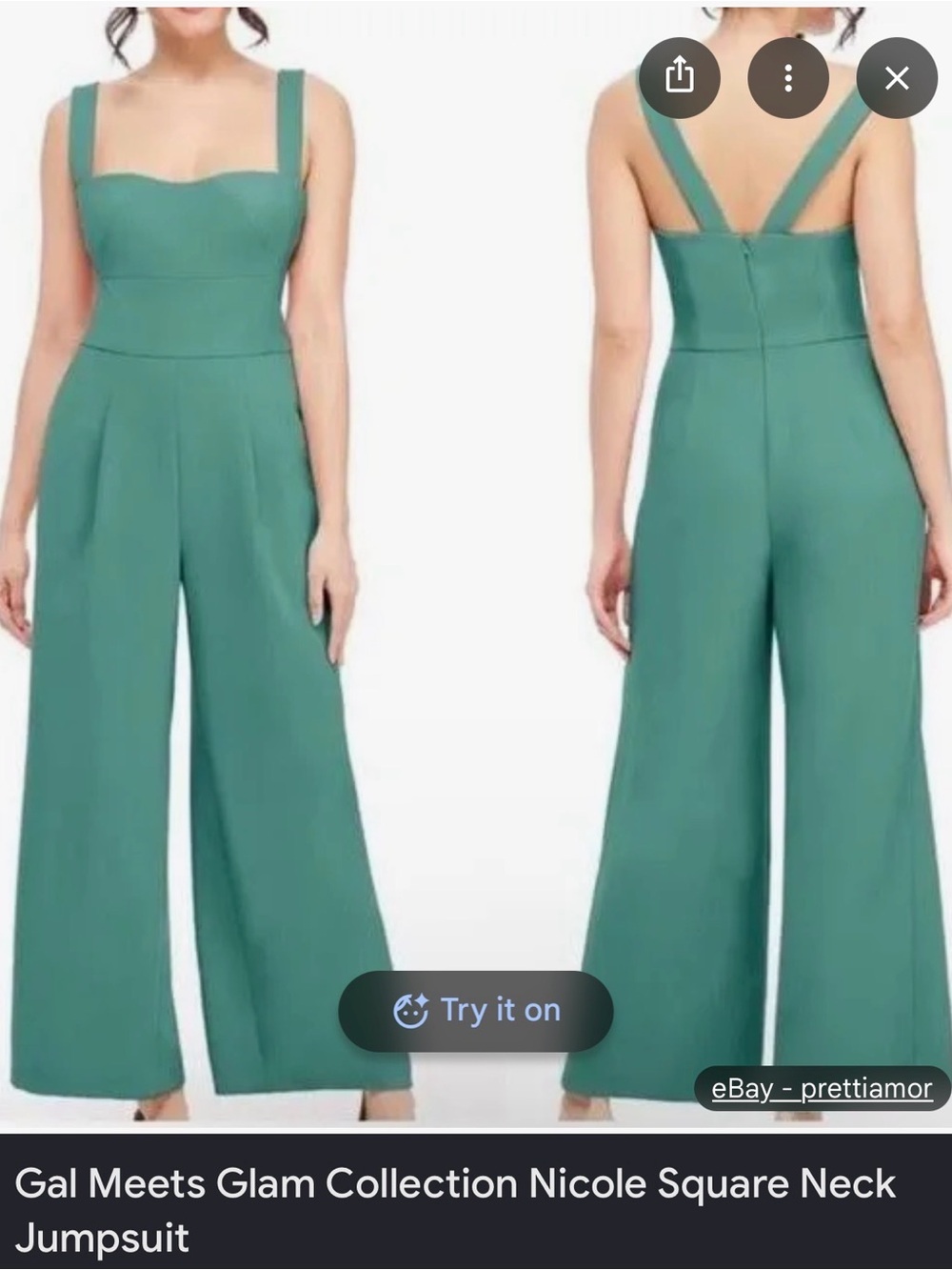Gal Meets Glam Square Neck Wide-Leg Jumpsuit in Teal Green